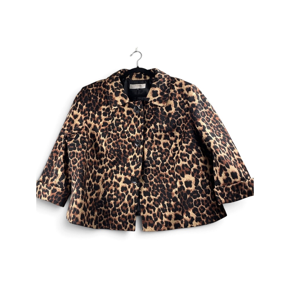 Tahari Leopard Print Jacket 18W Animal Print Blazer Plus Size Career Chic Retro